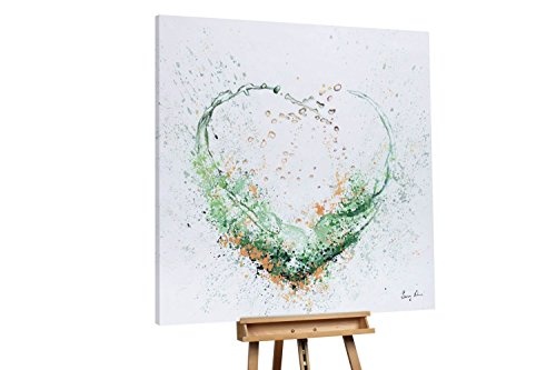 KunstLoft XXL Gemälde Coeur Fleuri 150x150cm | Original handgemalte Bilder | Abstrakt Herz Grün Orange | Leinwand-Bild Ölgemälde Einteilig groß | Modernes Kunst Ölbild