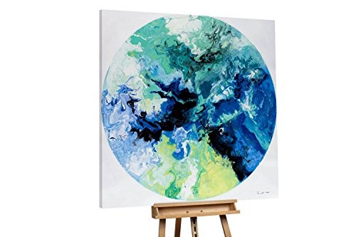 KunstLoft XXL Gemälde Meditative Sounds 150x150cm | Original handgemalte Bilder | Abstrakt Blau Grün Kreis | Leinwand-Bild Ölfarbegemälde Einteilig groß | Modernes Kunst Ölfarbebild