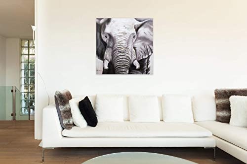 KunstLoft® Acryl Gemälde Aufbruch zur Freiheit 80x80cm | original handgemalte Leinwand Bilder XXL | Elefant Deko schwarz weiß Afrika | Wandbild Acrylbild moderne Kunst einteilig mit Rahmen