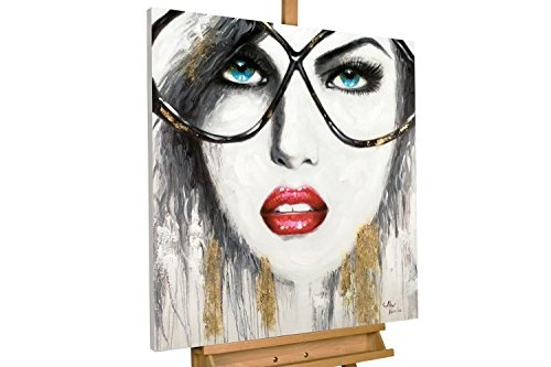 KunstLoft Acryl Gemälde Stylish Glasses 80x80cm | original handgemalte Leinwand Bilder XXL | Modern Frau Brille Schwarz-Weiß | Wandbild Acrylbild moderne Kunst einteilig mit Rahmen