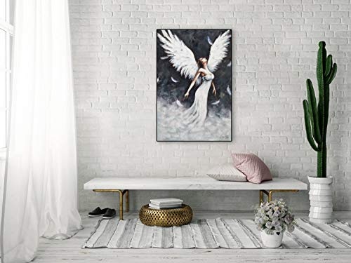 KunstLoft® Acryl Gemälde Himmlische Gestalt 60x90cm | original handgemalte Leinwand Bilder XXL | Modern Engel Flügel Schwarz Weiß | Wandbild Acrylbild Moderne Kunst einteilig mit Rahmen