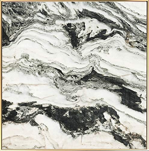 KunstLoft® Gerahmte Fotografie Marble Wave 80x80cm | moderner Foto-Print hinter Echtglas | Abstrakt Welle Schwarz-Weiß | Fotokunst inkl. Aluminium-Bilderrahmen