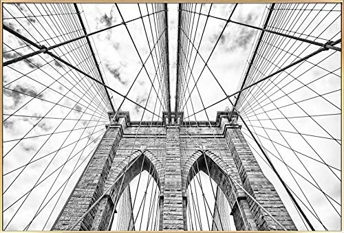 KunstLoft® Gerahmte Fotografie Views from a Bridge 90x60cm | moderner Foto-Print hinter Echtglas | Brücke Weiß Schwarz-Weiß | Fotokunst inkl. Aluminium-Bilderrahmen