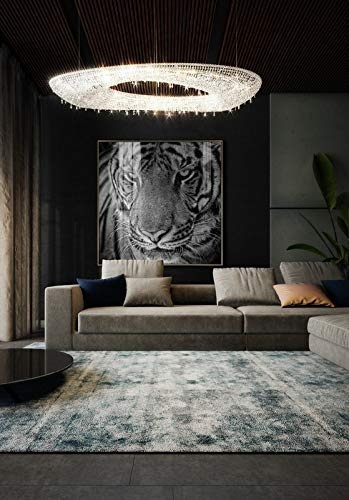 KunstLoft® Gerahmte Fotografie Tigers Glance 60x60cm | moderner Foto-Print hinter Echtglas | Tiger Gesicht Schwarz-Weiß | Fotokunst inkl. Aluminium-Bilderrahmen