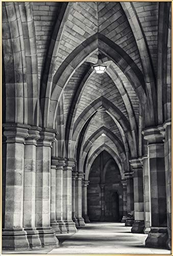 KunstLoft® Gerahmte Fotografie Gothic Cathedral 60x90cm | moderner Foto-Print hinter Echtglas | Säulen Tor Schwarz-Weiß | Fotokunst inkl. Aluminium-Bilderrahmen