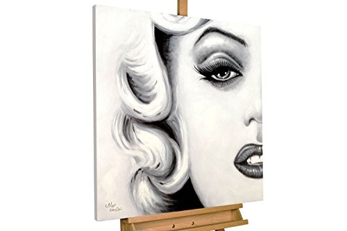 KunstLoft® Acryl Gemälde Facing Fame 80x80cm | original handgemalte Leinwand Bilder XXL | Marilyn Monroe Frau Schwarz-Weiß Gesicht | Wandbild Acrylbild moderne Kunst einteilig mit Rahmen