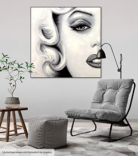 KunstLoft® Acryl Gemälde Facing Fame 80x80cm | original handgemalte Leinwand Bilder XXL | Marilyn Monroe Frau Schwarz-Weiß Gesicht | Wandbild Acrylbild moderne Kunst einteilig mit Rahmen