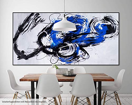 KunstLoft XXL Gemälde Nordwind 200x100cm | Original handgemalte Bilder | Abstrakt Schwarz Weiß Blau | Leinwand-Bild Ölgemälde Einteilig groß | Modernes Kunst Ölbild