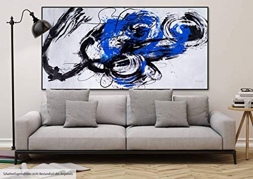 KunstLoft XXL Gemälde Nordwind 200x100cm | Original handgemalte Bilder | Abstrakt Schwarz Weiß Blau | Leinwand-Bild Ölgemälde Einteilig groß | Modernes Kunst Ölbild