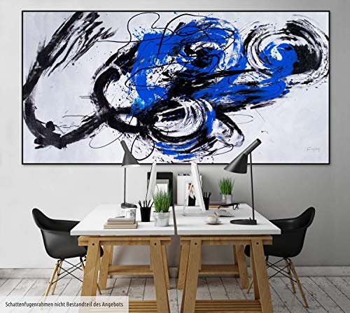 KunstLoft XXL Gemälde Nordwind 200x100cm | Original handgemalte Bilder | Abstrakt Schwarz Weiß Blau | Leinwand-Bild Ölgemälde Einteilig groß | Modernes Kunst Ölbild