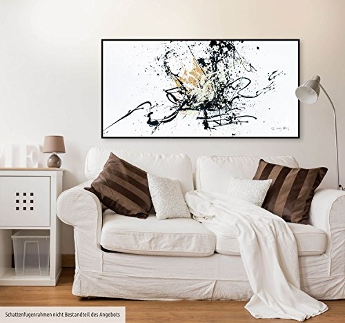 KunstLoft XXL Gemälde Tosender Applaus 160x80cm | Original handgemalte Bilder | Abstrakt Schwarz Weiß Braun | Leinwand-Bild Ölfarbegemälde Einteilig groß | Modernes Kunst Ölfarbebild