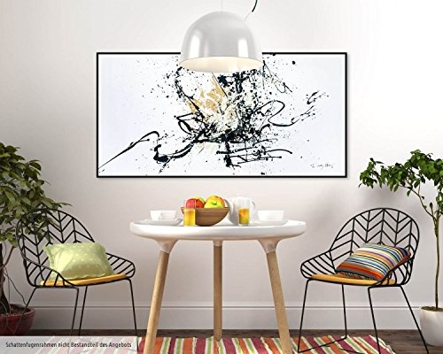 KunstLoft XXL Gemälde Tosender Applaus 160x80cm | Original handgemalte Bilder | Abstrakt Schwarz Weiß Braun | Leinwand-Bild Ölfarbegemälde Einteilig groß | Modernes Kunst Ölfarbebild