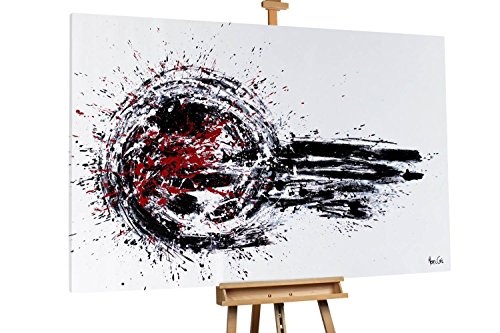 KunstLoft XXL Gemälde Highspeed 180x120cm | Original handgemalte Bilder | Abstrakt Weiß Schwarz Kreis | Leinwand-Bild Ölfarbegemälde Einteilig groß | Modernes Kunst Ölfarbebild