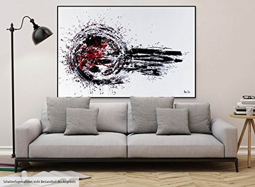 KunstLoft XXL Gemälde Highspeed 180x120cm | Original handgemalte Bilder | Abstrakt Weiß Schwarz Kreis | Leinwand-Bild Ölfarbegemälde Einteilig groß | Modernes Kunst Ölfarbebild