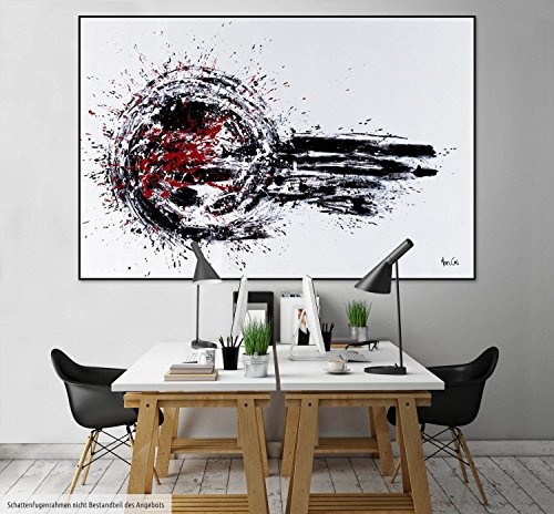 KunstLoft XXL Gemälde Highspeed 180x120cm | Original handgemalte Bilder | Abstrakt Weiß Schwarz Kreis | Leinwand-Bild Ölfarbegemälde Einteilig groß | Modernes Kunst Ölfarbebild