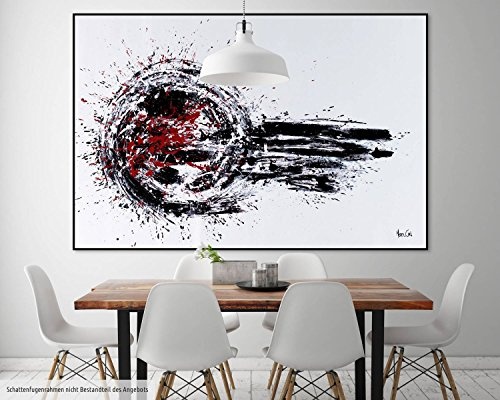 KunstLoft XXL Gemälde Highspeed 180x120cm | Original handgemalte Bilder | Abstrakt Weiß Schwarz Kreis | Leinwand-Bild Ölfarbegemälde Einteilig groß | Modernes Kunst Ölfarbebild