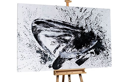 KunstLoft XXL Gemälde Voller Schwung 180x120cm | Original handgemalte Bilder | Abstrakt Weiß-Schwarz Linien | Leinwand-Bild Ölfarbegemälde Einteilig groß | Modernes Kunst Ölfarbebild
