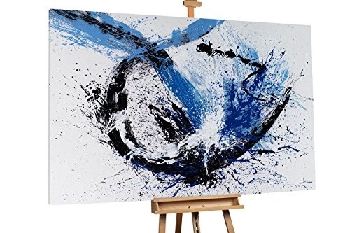 KunstLoft XXL Gemälde Ekstatischer Traum 180x120cm | Original handgemalte Bilder | Abstrakt Schwarz Weiß Blau | Leinwand-Bild Ölfarbegemälde Einteilig groß | Modernes Kunst Ölfarbebild