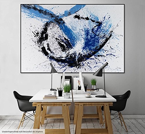 KunstLoft XXL Gemälde Ekstatischer Traum 180x120cm | Original handgemalte Bilder | Abstrakt Schwarz Weiß Blau | Leinwand-Bild Ölfarbegemälde Einteilig groß | Modernes Kunst Ölfarbebild