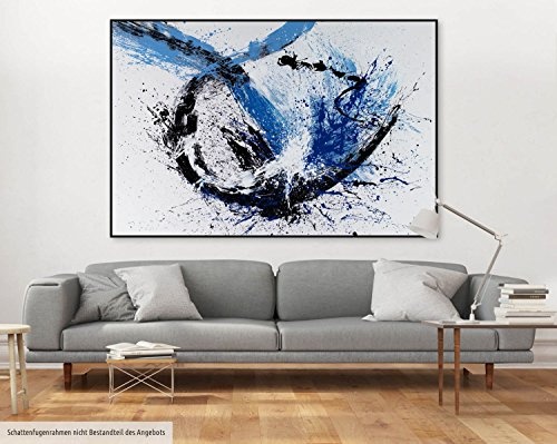 KunstLoft XXL Gemälde Ekstatischer Traum 180x120cm | Original handgemalte Bilder | Abstrakt Schwarz Weiß Blau | Leinwand-Bild Ölfarbegemälde Einteilig groß | Modernes Kunst Ölfarbebild