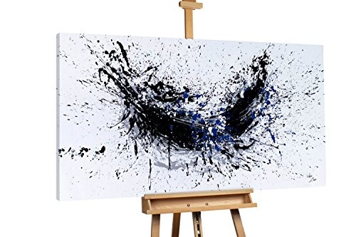 KunstLoft XXL Gemälde Sprinkle Swing 160x80cm | Original handgemalte Bilder | Abstrakt Weiß Schwarz Blau | Leinwand-Bild Ölfarbegemälde Einteilig groß | Modernes Kunst Ölfarbebild