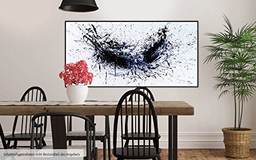 KunstLoft XXL Gemälde Sprinkle Swing 160x80cm | Original handgemalte Bilder | Abstrakt Weiß Schwarz Blau | Leinwand-Bild Ölfarbegemälde Einteilig groß | Modernes Kunst Ölfarbebild