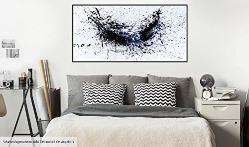 KunstLoft XXL Gemälde Sprinkle Swing 160x80cm | Original handgemalte Bilder | Abstrakt Weiß Schwarz Blau | Leinwand-Bild Ölfarbegemälde Einteilig groß | Modernes Kunst Ölfarbebild