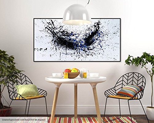 KunstLoft XXL Gemälde Sprinkle Swing 160x80cm | Original handgemalte Bilder | Abstrakt Weiß Schwarz Blau | Leinwand-Bild Ölfarbegemälde Einteilig groß | Modernes Kunst Ölfarbebild