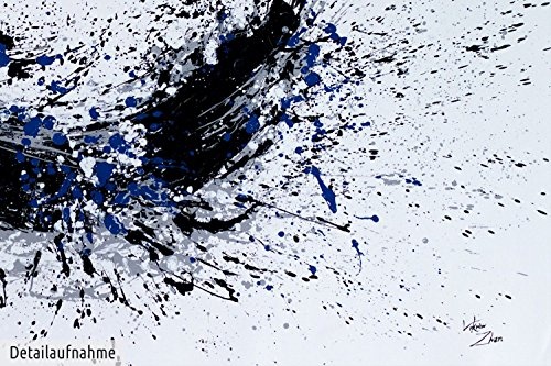 KunstLoft XXL Gemälde Sprinkle Swing 160x80cm | Original handgemalte Bilder | Abstrakt Weiß Schwarz Blau | Leinwand-Bild Ölfarbegemälde Einteilig groß | Modernes Kunst Ölfarbebild