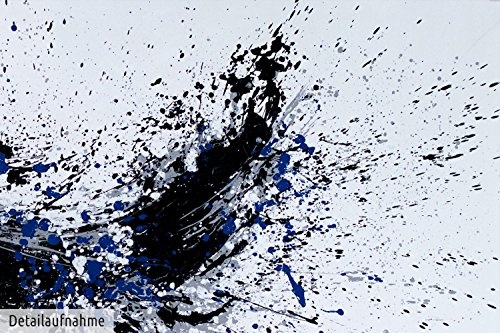 KunstLoft XXL Gemälde Sprinkle Swing 160x80cm | Original handgemalte Bilder | Abstrakt Weiß Schwarz Blau | Leinwand-Bild Ölfarbegemälde Einteilig groß | Modernes Kunst Ölfarbebild