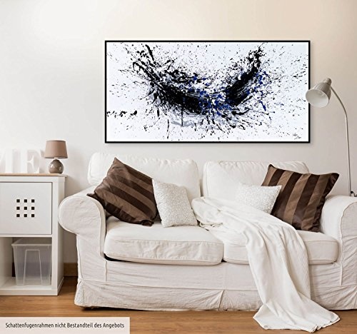 KunstLoft XXL Gemälde Sprinkle Swing 160x80cm | Original handgemalte Bilder | Abstrakt Weiß Schwarz Blau | Leinwand-Bild Ölfarbegemälde Einteilig groß | Modernes Kunst Ölfarbebild