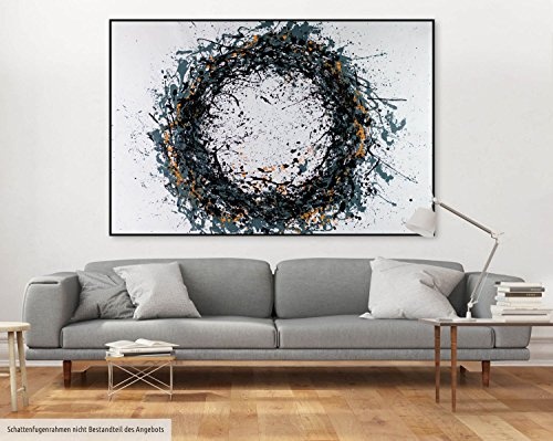 KunstLoft XXL Gemälde Von Funken gekrönt 120x180cm | original handgemalte Bilder | Abstrakt Weiß Schwarz Orange Kreis | Leinwand-Bild Ölfarbegemälde einteilig groß | Modernes Kunst Ölfarbebild