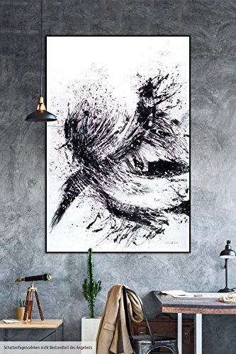 KunstLoft® XXL Gemälde Sanfte Schwingen 120x180cm | original handgemalte Bilder | Abstrakt Schwarz Weiß Striche | Leinwand-Bild Ölfarbegemälde einteilig groß | Modernes Kunst Ölfarbebild