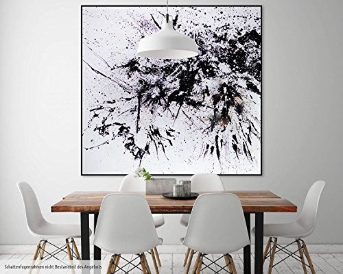 KunstLoft® XXL Gemälde I-Tüpfelchen 150x150cm | original handgemalte Bilder | Abstrakt Schwarz Weiß Farbkleckse | Leinwand-Bild Ölgemälde einteilig groß | Modernes Kunst Ölbild