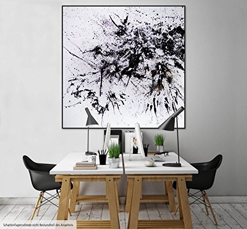 KunstLoft® XXL Gemälde I-Tüpfelchen 150x150cm | original handgemalte Bilder | Abstrakt Schwarz Weiß Farbkleckse | Leinwand-Bild Ölgemälde einteilig groß | Modernes Kunst Ölbild