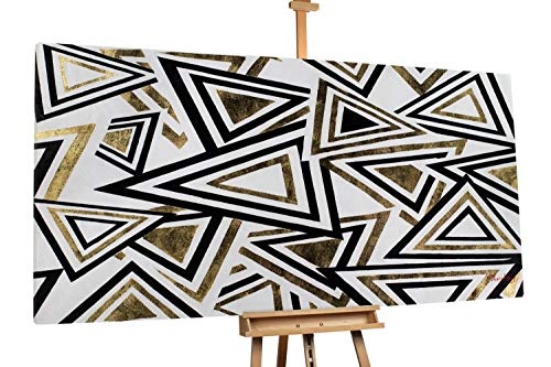 KunstLoft® XXL Gemälde Hypnotisierende Formen 200x100cm | original handgemalte Bilder | Dreiecke Abstrakt Schwarz-Weiß Gold | Leinwand-Bild Ölgemälde einteilig groß | Modernes Kunst Ölbild