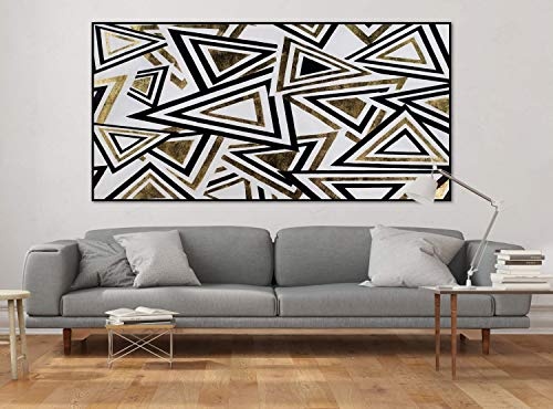 KunstLoft® XXL Gemälde Hypnotisierende Formen 200x100cm | original handgemalte Bilder | Dreiecke Abstrakt Schwarz-Weiß Gold | Leinwand-Bild Ölgemälde einteilig groß | Modernes Kunst Ölbild