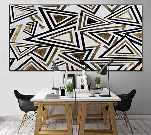 KunstLoft® XXL Gemälde Hypnotisierende Formen 200x100cm | original handgemalte Bilder | Dreiecke Abstrakt Schwarz-Weiß Gold | Leinwand-Bild Ölgemälde einteilig groß | Modernes Kunst Ölbild