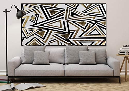 KunstLoft® XXL Gemälde Hypnotisierende Formen 200x100cm | original handgemalte Bilder | Dreiecke Abstrakt Schwarz-Weiß Gold | Leinwand-Bild Ölgemälde einteilig groß | Modernes Kunst Ölbild