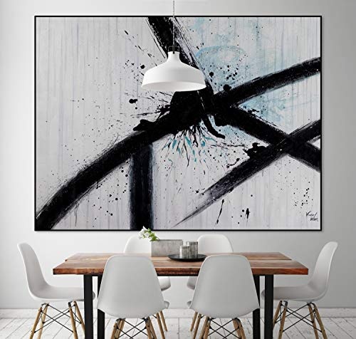 KunstLoft® XXL Gemälde Reißende Stränge 200x150cm | original handgemalte Bilder | Linien Abstrakt Weiß Schwarz | Leinwand-Bild Ölgemälde einteilig groß | Modernes Kunst Ölbild