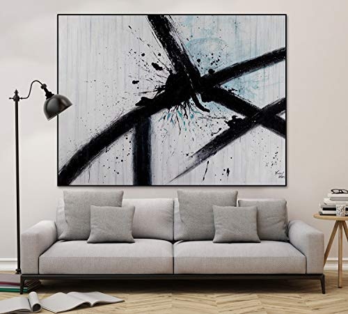 KunstLoft® XXL Gemälde Reißende Stränge 200x150cm | original handgemalte Bilder | Linien Abstrakt Weiß Schwarz | Leinwand-Bild Ölgemälde einteilig groß | Modernes Kunst Ölbild