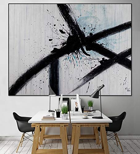 KunstLoft® XXL Gemälde Reißende Stränge 200x150cm | original handgemalte Bilder | Linien Abstrakt Weiß Schwarz | Leinwand-Bild Ölgemälde einteilig groß | Modernes Kunst Ölbild