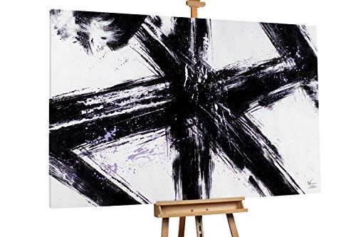 KunstLoft® XXL Gemälde Sicherer Halt 180x120cm | original handgemalte Bilder | Abstrakt Linien Schwarz Weiß | Leinwand-Bild Ölgemälde einteilig groß | Modernes Kunst Ölbild