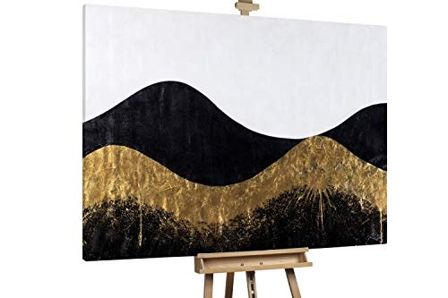 KunstLoft® XXL Gemälde Goldene Wüste 200x150cm | original handgemalte Bilder | Berge Gold Schwarz Weiß | Leinwand-Bild Ölgemälde einteilig groß | Modernes Kunst Ölbild