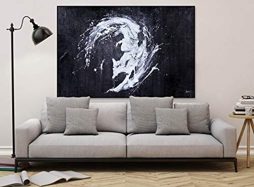 KunstLoft® XXL Gemälde Dämonen der Nacht 180x120cm | original handgemalte Bilder | Abstrakt Farbkleckse Schwarz Weiß | Leinwand-Bild Ölgemälde einteilig groß | Modernes Kunst Ölbild