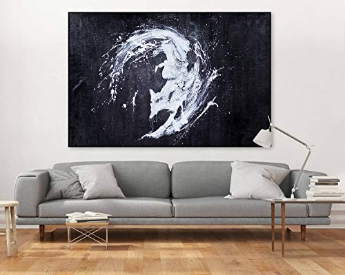 KunstLoft® XXL Gemälde Dämonen der Nacht 180x120cm | original handgemalte Bilder | Abstrakt Farbkleckse Schwarz Weiß | Leinwand-Bild Ölgemälde einteilig groß | Modernes Kunst Ölbild