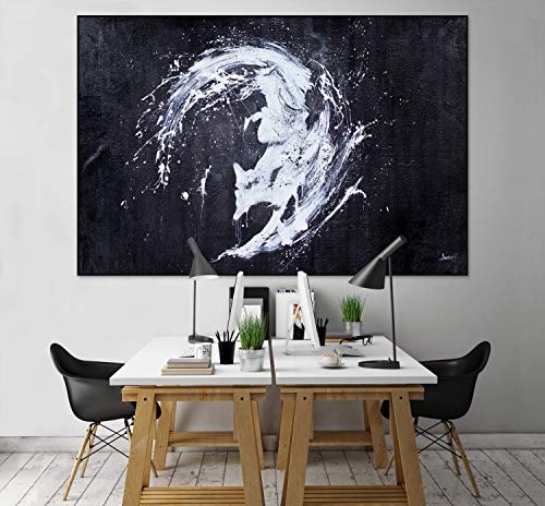 KunstLoft® XXL Gemälde Dämonen der Nacht 180x120cm | original handgemalte Bilder | Abstrakt Farbkleckse Schwarz Weiß | Leinwand-Bild Ölgemälde einteilig groß | Modernes Kunst Ölbild