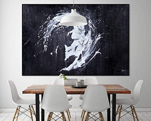 KunstLoft® XXL Gemälde Dämonen der Nacht 180x120cm | original handgemalte Bilder | Abstrakt Farbkleckse Schwarz Weiß | Leinwand-Bild Ölgemälde einteilig groß | Modernes Kunst Ölbild