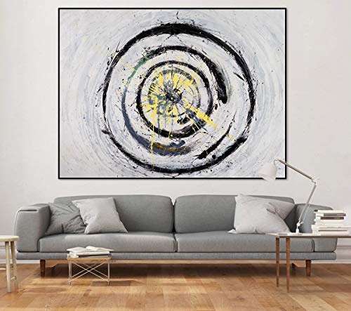 KunstLoft® XXL Gemälde Endloser Blick 200x150cm | original handgemalte Bilder | Kreise Weiß Schwarz Gelb | Leinwand-Bild Ölgemälde einteilig groß | Modernes Kunst Ölbild