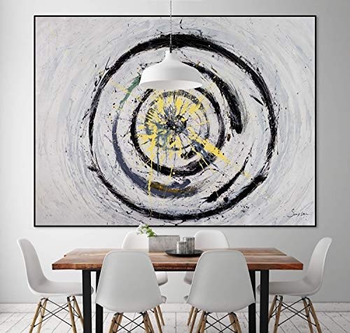 KunstLoft® XXL Gemälde Endloser Blick 200x150cm | original handgemalte Bilder | Kreise Weiß Schwarz Gelb | Leinwand-Bild Ölgemälde einteilig groß | Modernes Kunst Ölbild